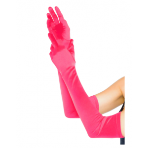 Long Satin Gloves - Hot Pink