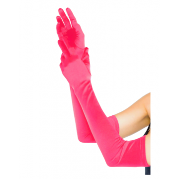 Long Satin Gloves - Hot Pink