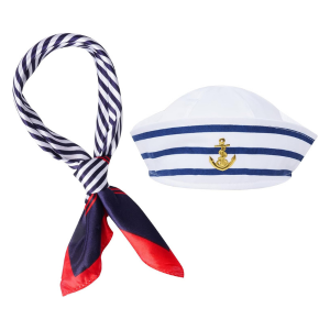 Nautical Anchor Emblem Sailor Cap with Scarf