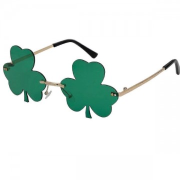 St Patricks Day - Tinted Green Three Leaf Clover Rimless Glasses