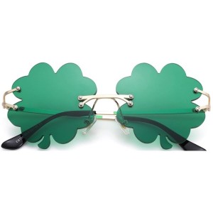 St Patricks Day - Tinted Green Four Leaf Clover Rimless Glasses
