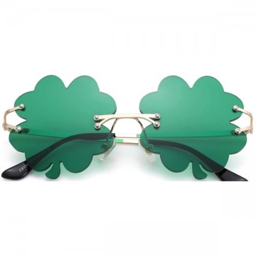 St Patricks Day - Tinted Green Four Leaf Clover Rimless Glasses