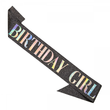 Birthday Sash Girl - Black/Hologram