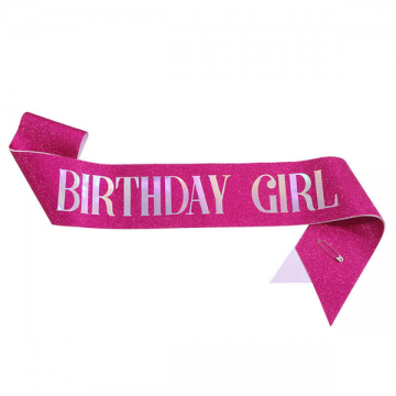 Birthday Sash Girl - Pink/Hologram