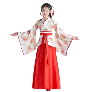 Elegant Hanfu - Red & White Floral