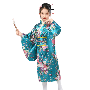 Girl Kimono Teal Floral