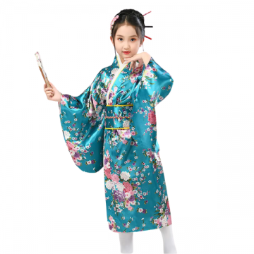 Girl Kimono Teal Floral