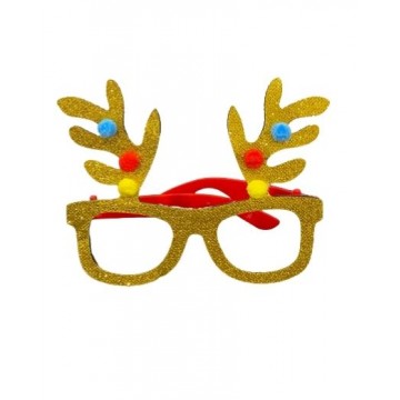 X- Mas Gold Reindeer w/ Pompoms Glasses
