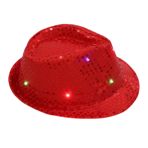 LED Sequin Fedora Hat - Red