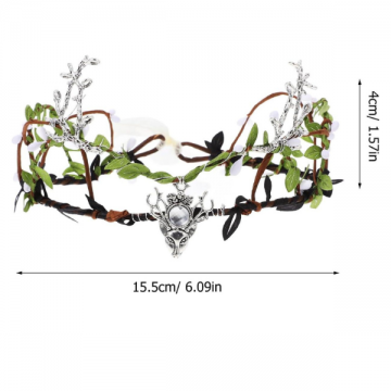 Enchanted Forest Antler Crown with Deer Pendant - Silver