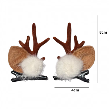 Hair Clip Reindeer Ear wit Forest Charm Antler