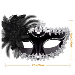 Victorian Sequin Flower Mask Two toned Black/Silver