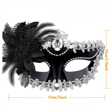 Victorian Sequin Flower Mask Two toned Black/Silver