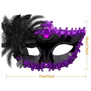 Victorian Sequin Flower Mask Two toned Black/Purple