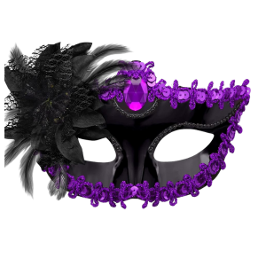Victorian Sequin Flower Mask Two toned Black/Purple