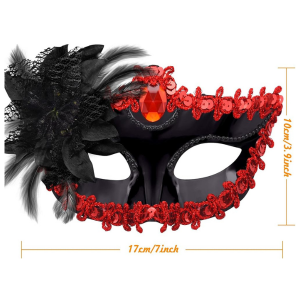 Victorian Sequin Flower Mask Two toned Black/Red