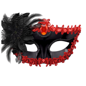 Victorian Sequin Flower Mask Two toned Black/Red