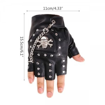 Gloves Fingerless Leather Punk Skull Chain