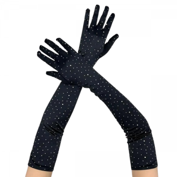 Long Gloves Crystals Opera 55cm - Black