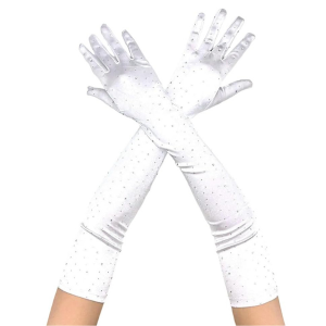 Long Gloves Crystals Opera 55cm - White