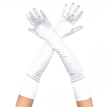 Long Gloves Crystals Opera 55cm - White