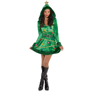 Christmas Tree Velvet Dress Costume with Hood