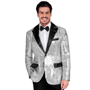 Sequin Blazer Silver with Black Lapel