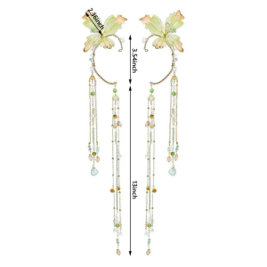 Floral Butterfly Ear Cuff with Chain Tassel Earrings