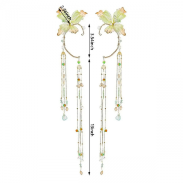 Floral Butterfly Ear Cuff with Chain Tassel Earrings