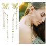 Floral Butterfly Ear Cuff with Chain Tassel Earrings