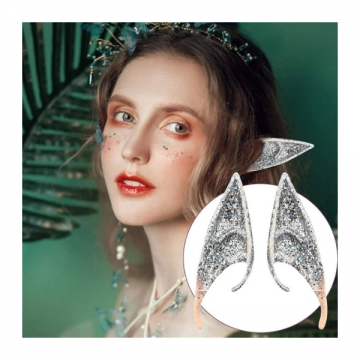 Elf and Goblin Ear Tips Glitter Silver- 12cm