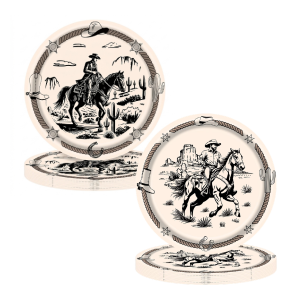 Birthday Party Paper Plates - Vintage Western Cowboy Horseback & Vintage Western Cowboy & Lasso Assorted 9 inch