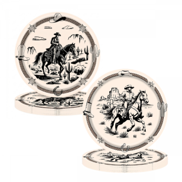 Birthday Party Paper Plates - Vintage Western Cowboy Horseback & Vintage Western Cowboy & Lasso Assorted 9 inch