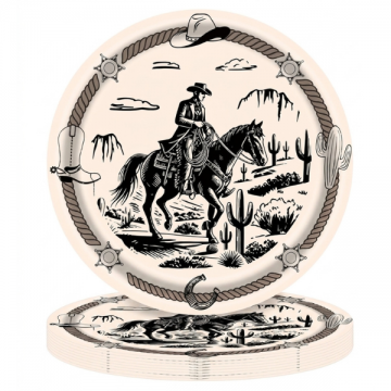 Birthday Party Paper Plates - Vintage Western Cowboy & Lasso 9 inch