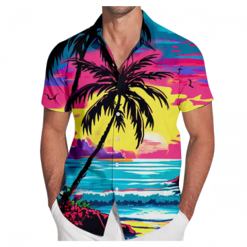 Hawaiian Shirt - Tropical Sunset Palm