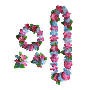 Flower Garland Hawaiian Set - Pink & Blue