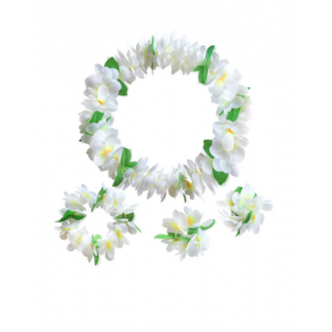 Flower Garland Ti leaf Lei hawaiian Set White/Green