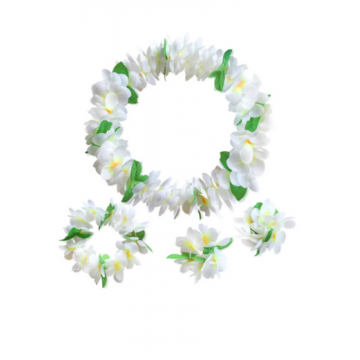 Flower Garland Ti leaf Lei hawaiian Set White/Green