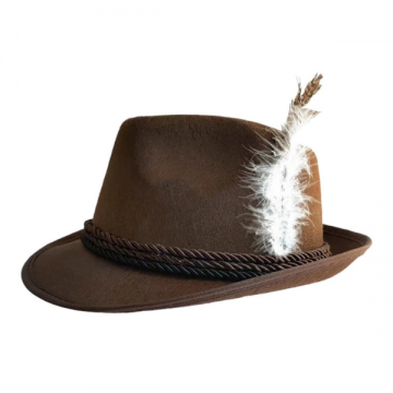 Oktoberfest Hat with Feather Traditional Bavarian - Brown