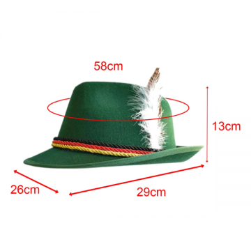 Oktoberfest Hat with Feather Traditional Bavarian - Green