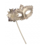 VICTORIAN SEQUIN MASK ON STICK - SILVER