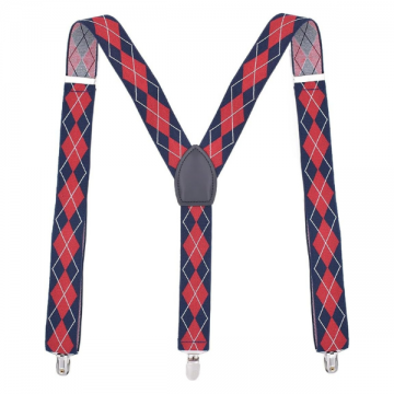 Suspenders Y-Style Argyle - Red & Navy Blue