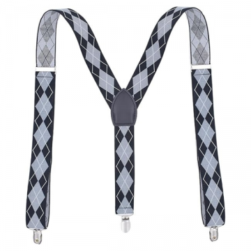 Suspenders Y-Style Argyle - Grey & Black