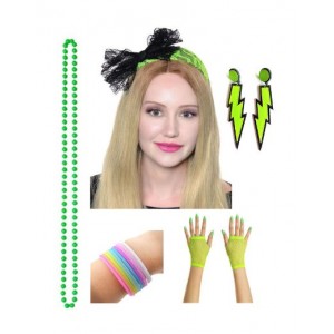 Green Neon Fishnet Gloves Set