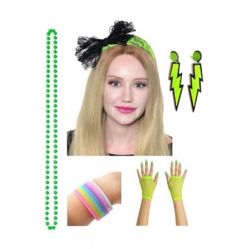 Green Neon Fishnet Gloves Set