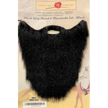 Plush Long Beard & Moustache Set - Black