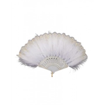Hand Fan Fluffy Feather - White