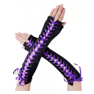 GLOVES FINGERLESS GOTHIC LACE LONG - Purple