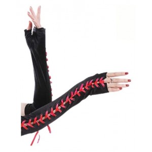 GLOVES FINGERLESS GOTHIC LACE LONG - Red