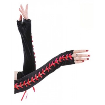 GLOVES FINGERLESS GOTHIC LACE LONG - Red